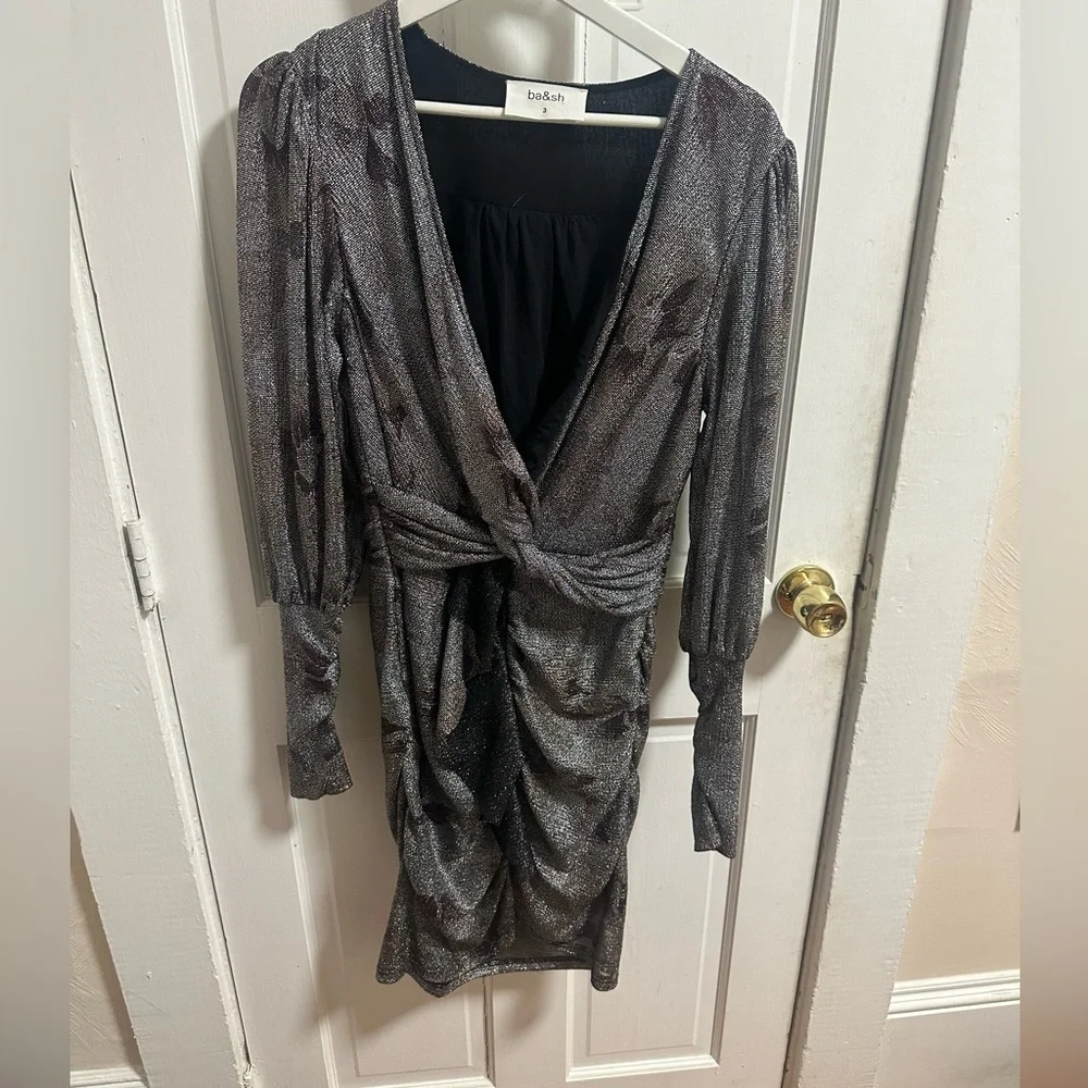 NWOT ba&sh Black Robe Lizie dress size 3 MSRP $465 - Picture 4 of 7